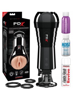 PDX Elite Cock Compressor - szívó, vibráló punci maszturbátor (fekete)