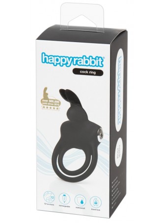 Happyrabbit Cock - vízálló, akkus pénisz- és heregyűrű (fekete)